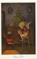 Angelots Nu Se Chauffant Pres D Un Poele Noel Art Card Cupid Near The Fire - Anges