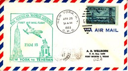 USA Pan American World First Flight Cover New York To Teheran Apr 25 1955 Green Cachet - 2c. 1941-1960 Covers