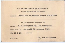 VP2756 - PARIS -  Carte D´invitation  - Mr L´Ambassadeur De Belgique Et La Baronne JASPAR - Andere & Zonder Classificatie