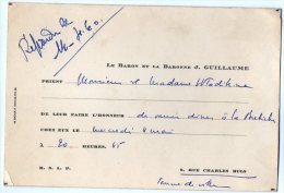 VP2759 - Carte D´invitation  - Mr Le Baron Et La Baronne J GUILLAUME à La Bretèche - Autres & Non Classés