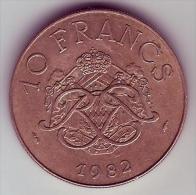- MONACO - Rainier III Prince De Monaco - 10 Francs. 1982 - - 1960-2001 Nieuwe Frank