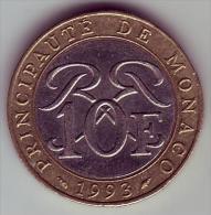 - MONACO - Rainier III Prince De Monaco - 10 Francs. 1993 - - 1960-2001 Nieuwe Frank