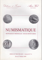 Catalogue De La Vente Numismatique De Drouot Richelieu Paris Les 26 Et 27 Mai 1997 - Boeken & Software