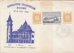 BUZAU PHILATELIC EXHIBITION, POSTCHASE STAMP, SPECIAL COVER, 1969, ROMANIA - Storia Postale