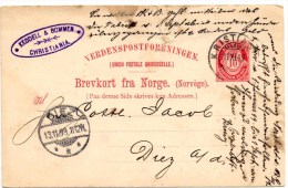 CP De Kristiania (11.11.1899) Pour Diez - Entiers Postaux