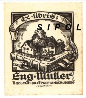 Ex Libris Chanoine  Eug.Muller Chanoine Théologien Ecrivain Sénateur (1861-1948 ) Par Henri Bacher (1890-1934) 10 X 11 - Exlibris