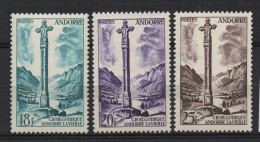 P465.-. FRENCH ANDORRE .-. 1955-1958 - SC #: 133-135 . MH .-. GOTHIC CROSS .-. SCV: US$ 6.00 - Unused Stamps