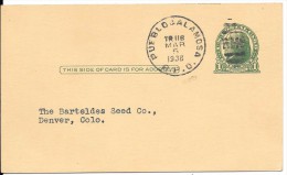 LE69 Entier Postal Des USA Sur Cartelette De 1936 - Poststempel