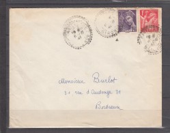Lettre De CARTELEGUE Gironde    Le 6 8 1941 Pour BORDEAUX    Mercure 40c Violet Iris 1f Rouge Cachet PERLE - 1939-44 Iris