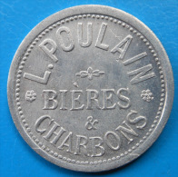 A LOCALISER L. POULAIN Bières Et Charbons 75 Centimes SUPERBE ET INEDIT Alu 26mm - Monétaires / De Nécessité