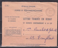 = Enveloppe Lettre Tombée En Rebut Centre De Libourne 33 Recherche Courrier Libourne 29.1.69 Pas De Documents Intérieurs - Lettere Accidentate