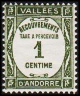 1931. TAXE A PERCEVOIR 1 CENTIME. VALLES D' ANDORRE.  (Michel: P 16) - JF193036 - Neufs
