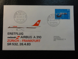 ZURICH FRANKFURT 1983 SWISSAIR Erstflug First Fligth Suisse Switzerland - Erst- U. Sonderflugbriefe