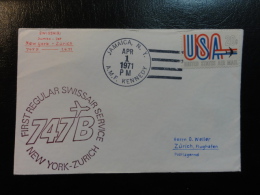 NEW YORK ZURICH 1971 Usa Stamp SWISSAIR Erstflug First Fligth Suisse Switzerland - Erst- U. Sonderflugbriefe