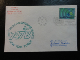 NEW YORK ZURICH 1971 UNO Stamp SWISSAIR Erstflug First Fligth Suisse Switzerland - Premiers Vols