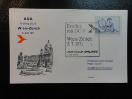 WIEN ZURICH 1971 AUSTRIAN AIRLINES AUA Erstflug First Fligth Suisse Switzerland - Erst- U. Sonderflugbriefe