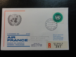 GENEVE TOULOUSE 1969 AIR FRANCE UNO Stamp Erstflug First Fligth Suisse Switzerland - Premiers Vols