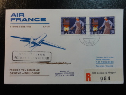 GENEVE TOULOUSE 1969 AIR FRANCE SWISS STAMPS Erstflug First Fligth Suisse Switzerland - Eerste Vluchten