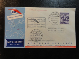 WIEN ZURICH 1958 AUSTRIAN AIRLINES Erstflug First Fligth Suisse Switzerland - Erst- U. Sonderflugbriefe