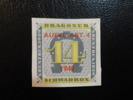 DRAGONER 14 SQUADRON 1940 Surcharge Non Dent Soldatenmarken Militar Stamp Label Poster Stamp Vignette Suisse Switzerland - Vignetten