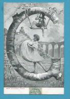CPA Art Nouveau Fantaisie Femme Enfant Balançoire Lettre Aphabet C Illustrateur ? - Non Classés