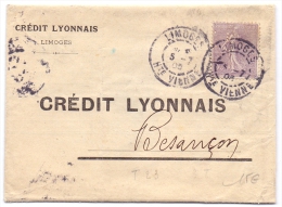 FRANCE LETTRE TYPE SEMEUSE LIGNEE PERFORE CL CREDIT LYONNAIS  LIMOGES HAUTE VIENNE   PERFIN LOCHUN - Andere & Zonder Classificatie