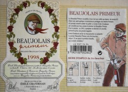 ETIQUETTE De VIN BEAUJOLAIS " Primeur 1998 " - Décollée Bon état  - - Beaujolais