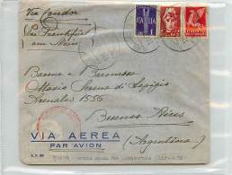 BUSTA AEREA VIA CONDOR PER ARGENTINA AFFRANCATA IN TARIFFA LIRE 11.75 CON IMPERIALE L. 2 + PEGASO LIRE 1 E LIRE 10 - Poststempel (Flugzeuge)