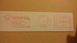 CUT EMA AFS METER STAMP FREISTEMPEL - GERMANY WURZBURG 2001 BIRD VOGEL OISEAUX - Mechanical Postmarks (Advertisement)