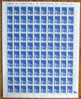 FRANCE 2002 FEUILLE COMPLETE DE 100 TIMBRES  TYPE MARIANNE DE LUQUET 0,50 € Bleu Nuit N°3449  ** - Full Sheets