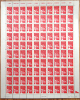 FRANCE 2001 FEUIL COMPLETE DE 100 TIMBRES TYPE MARIANNE DE LUQUET  -  Rouge YT N°3417** - Feuilles Complètes