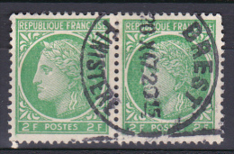 FRANCE 1945 Cérès De Mazelin YT 680 Horizontal Pair With Very Nice Cancelation Brest TBE - 1945-47 Cérès De Mazelin