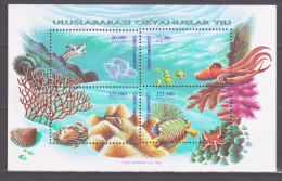 Turkey 1998 Türkei Mi Block 34(3140-3143) Sea Turtle. Fish. Crab. Jellyfish / Meeresschildkröte . Fisch. Crab. Qualle - Marine Life