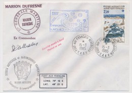 TAAF - Enveloppe - Campagne MD43 INDIGO 1 - Marion Dufresne - 15-3-85 Port Aux Français Kerguelen - Cartas & Documentos