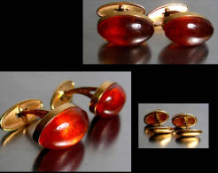 Paire D´anciens Boutons De Manchette Russes / Old  Amber Gold Platted Scuff Buttons From Russia - Ringe