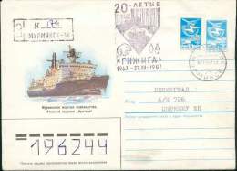 URSS LETTRE POLAIRE BATEAU BRIS GLACE THEME OURS  +MANCHOTS 1967/87 ENTIER POSTAL RECOMMANDE TB - Barcos Polares Y Rompehielos