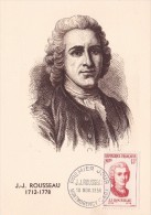 France N°1084 - Jean Jacques Rousseau - Carte Maximum - 1950-1959