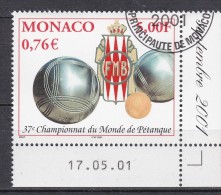 BOWLS PETANQUE World Championship MONACO 2001 MI 2558 Used With Gum - Boule/Pétanque
