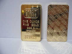 LINGOTTO BAR CREDIT SUISSE ONE OUNCE FINE GOLD 999,9 FINE GOLD 24K PLACCATO DA COLLEZIONE - Unclassified