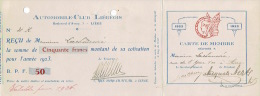CARTE DE MEMBRE De 1923 + Reçu - AUTOMOBILE-CLUB LIEGEOIS - Lidmaatschapskaarten