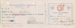 CARTE DE MEMBRE De 1923 + Reçu - AUTOMOBILE-CLUB LIEGEOIS - Cartes De Membre