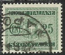 ITALIA REGNO ITALY KINGDOM 1934 SEGNATASSE TAXES DUE TASSE STEMMA CON FASCI COAT OF ARMS CENT. 25 USATO USED - Taxe