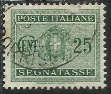 ITALIA REGNO ITALY KINGDOM 1934 SEGNATASSE TAXES DUE TASSE STEMMA CON FASCI COAT OF ARMS CENT. 25 USATO USED - Taxe