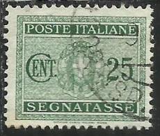 ITALIA REGNO ITALY KINGDOM 1934 SEGNATASSE TAXES DUE TASSE STEMMA CON FASCI COAT OF ARMS CENT. 25 USATO USED - Taxe