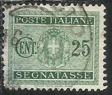 ITALIA REGNO ITALY KINGDOM 1934 SEGNATASSE TAXES DUE TASSE STEMMA CON FASCI COAT OF ARMS CENT. 25 USATO USED - Taxe