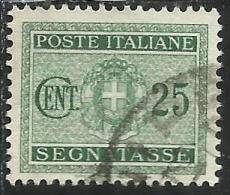 ITALIA REGNO ITALY KINGDOM 1934 SEGNATASSE TAXES DUE TASSE STEMMA CON FASCI COAT OF ARMS CENT. 25 USATO USED - Taxe