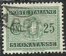 ITALIA REGNO ITALY KINGDOM 1934 SEGNATASSE TAXES DUE TASSE STEMMA CON FASCI COAT OF ARMS CENT. 25 USATO USED - Taxe