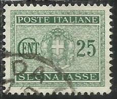 ITALIA REGNO ITALY KINGDOM 1934 SEGNATASSE TAXES DUE TASSE STEMMA CON FASCI COAT OF ARMS CENT. 25 USATO USED - Taxe