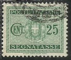 ITALIA REGNO ITALY KINGDOM 1934 SEGNATASSE TAXES DUE TASSE STEMMA CON FASCI COAT OF ARMS CENT. 25 USATO USED - Taxe