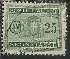 ITALIA REGNO ITALY KINGDOM 1934 SEGNATASSE TAXES DUE TASSE STEMMA CON FASCI COAT OF ARMS CENT. 25 USATO USED - Taxe